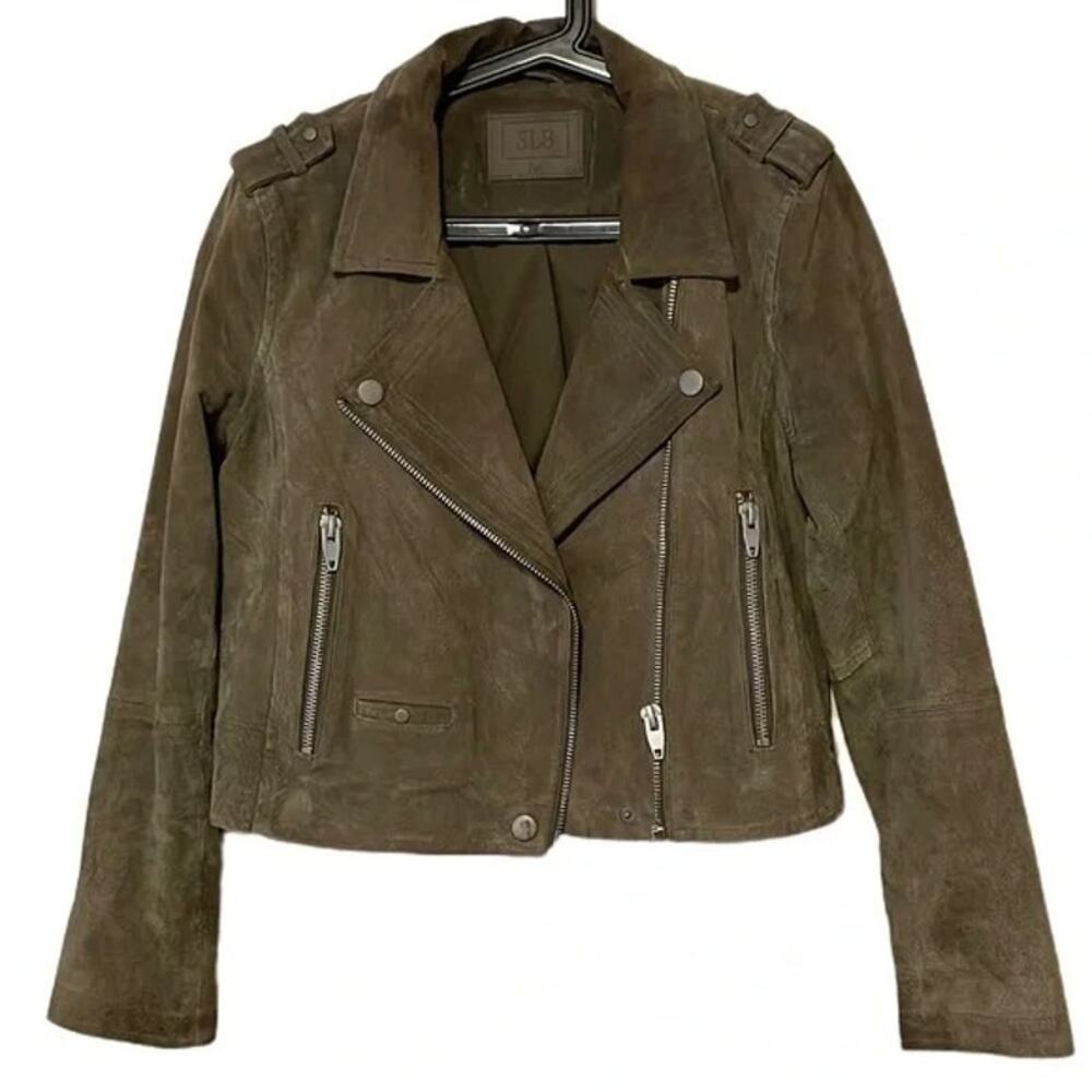 NWT SL8 Suede Olive Green Leather Moto Jacket Size Medium